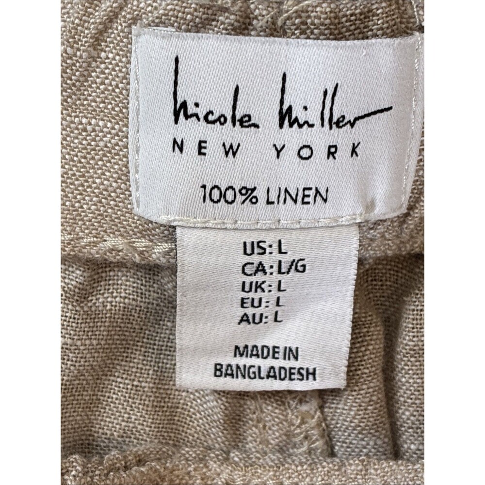 Nicole Miller Cargo Jogger Linen Pants Large Beige Tan Pull On Coastal Lagenlook - Picture 2 of 16